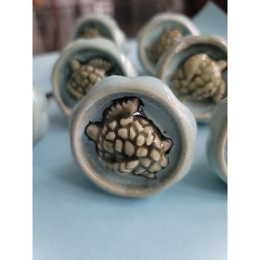 Blue Green Turquoise Ceramic Turtle Drawer Pulls Pier 1 Cabinet Knobs Set Of 7